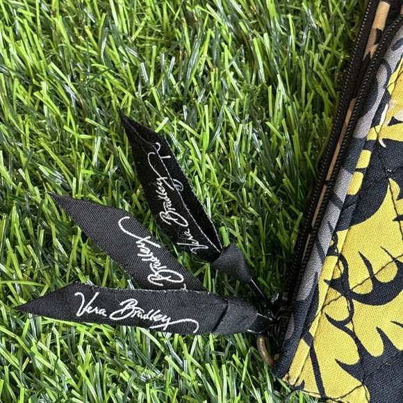 Vera Bradley Quilted Zip Wallet Black Gray Yellow Floral w/ Ring Pull - Picture 3 of 8